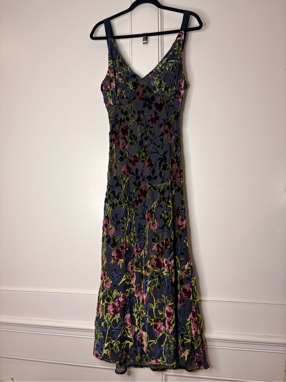 Wayf Navy Floral Maxi Dress with Pink & Green Accents